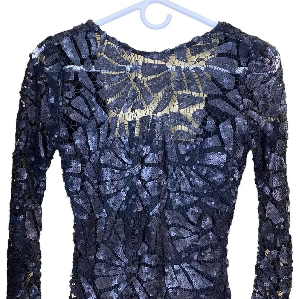 SKY Brand Black Fayina Sequined Lace Leather Trimmed Dress Size Small - Picture 4 of 15